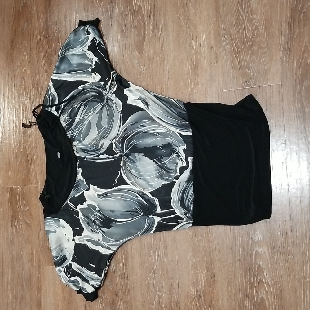 (L) SUZY Suzy Shier Abstract Floral Satin Art Deco Baggy Loose Comfy Office